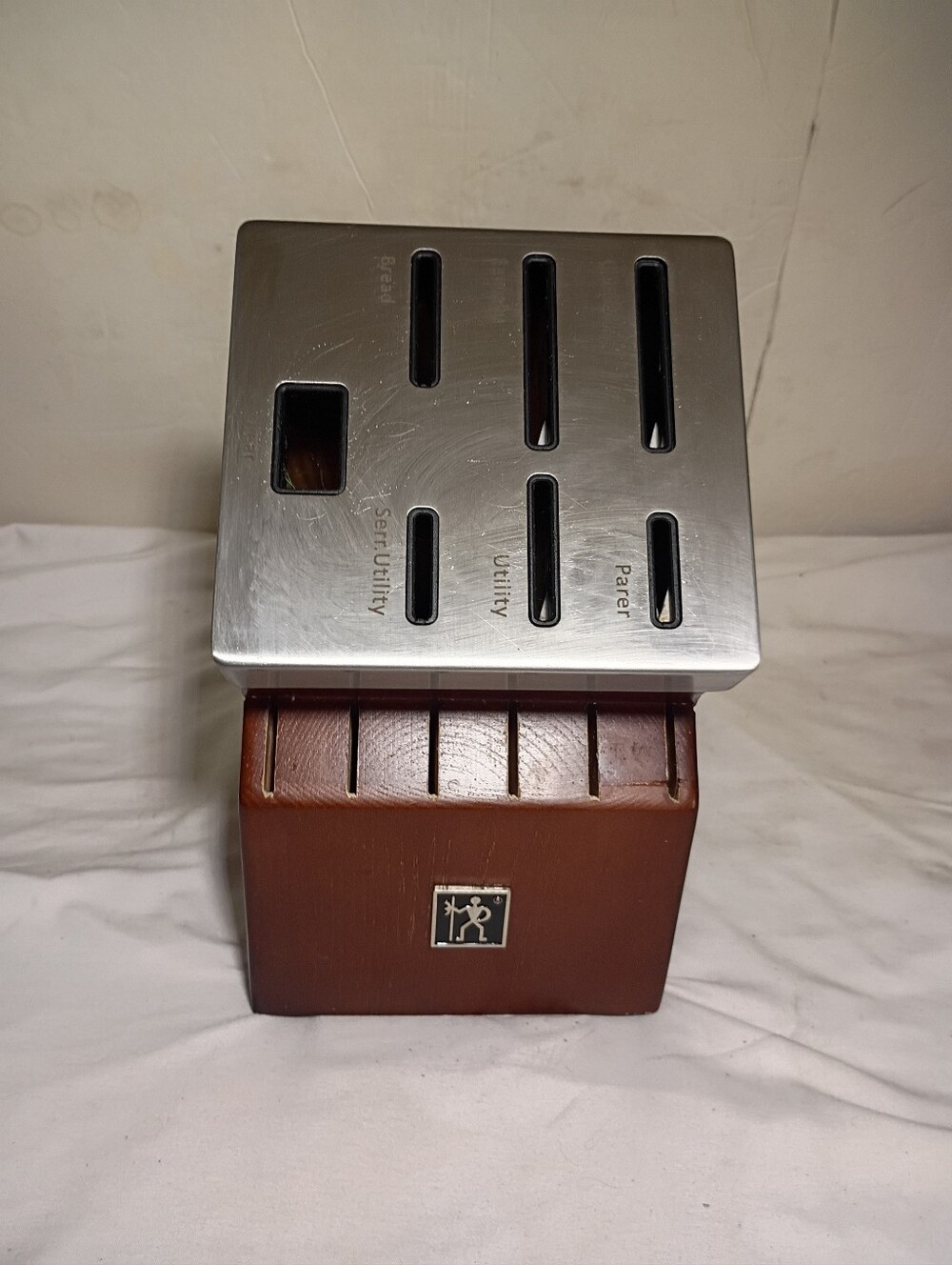Henckels Labeled Self-Sharpening 13 Knife Storage Block ONLY Wood & Metal Cap